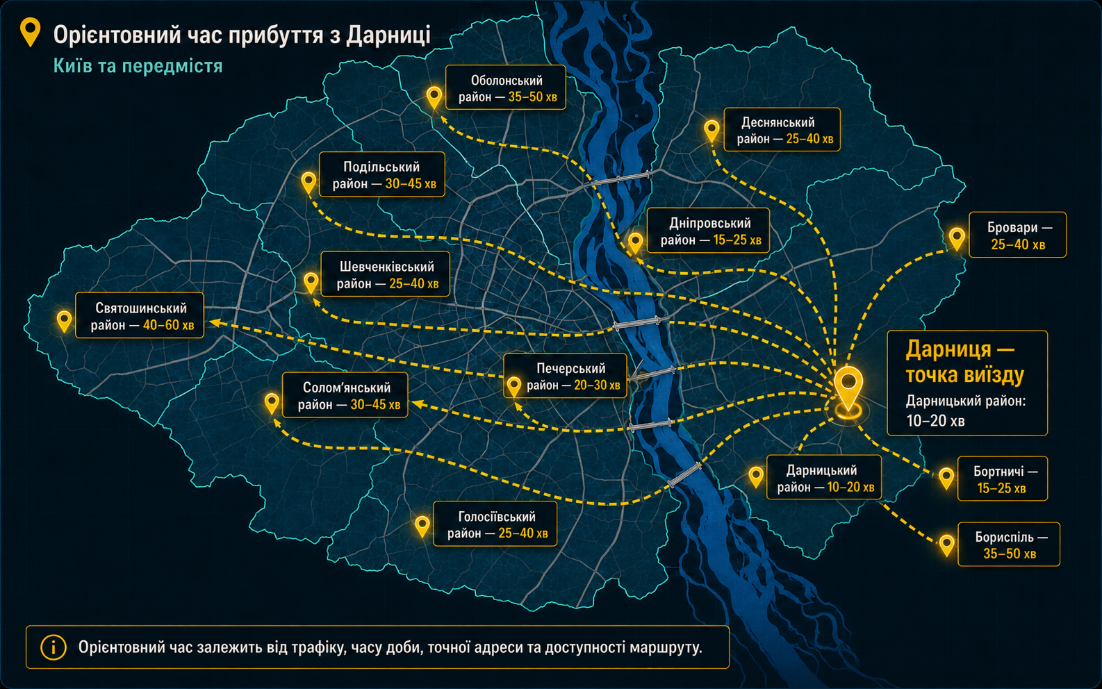Орієнтовний час виїзду з Дарниці для послуги «аварійна прочистка у разі повернення води»